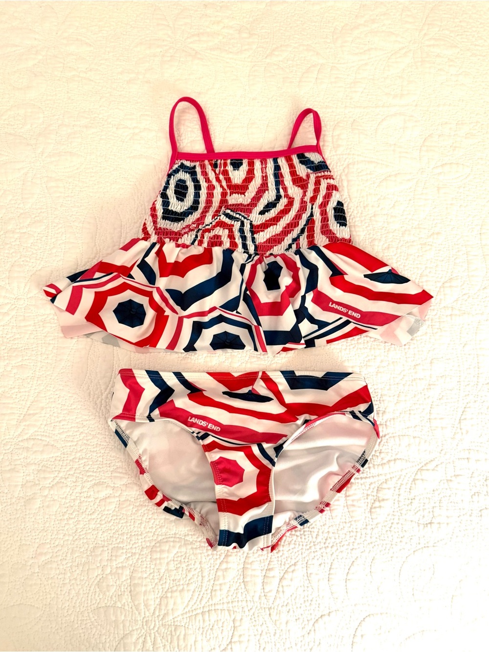 Girls 2 piece Lands' End Girls Red White & Blue Tankini Size 7-8 4th of July!
